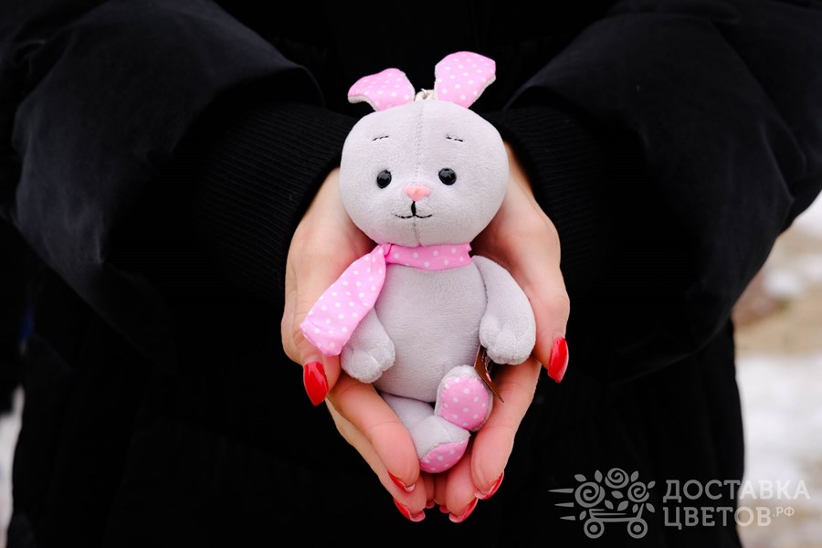 Мягкая игрушка Кролик серый с цветными ушками